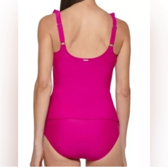 DKNY Women's 2 Piece Ruffled Tankini Swimsuit Bathing Suit Pink Size XXL - Picture 2 of 11
